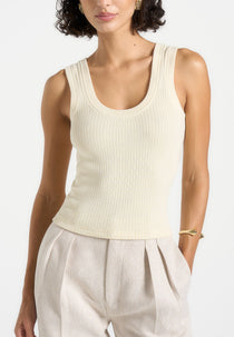 VS001 - Scoop Neck Ribbed Cotton Vest - Cream