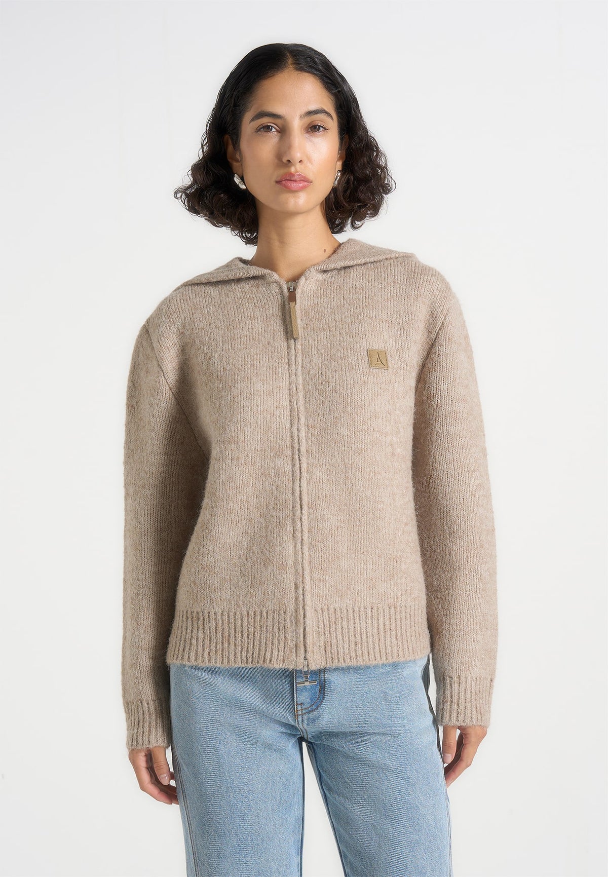 Billie - Unisex Brushed Zip Hoodie - Beige