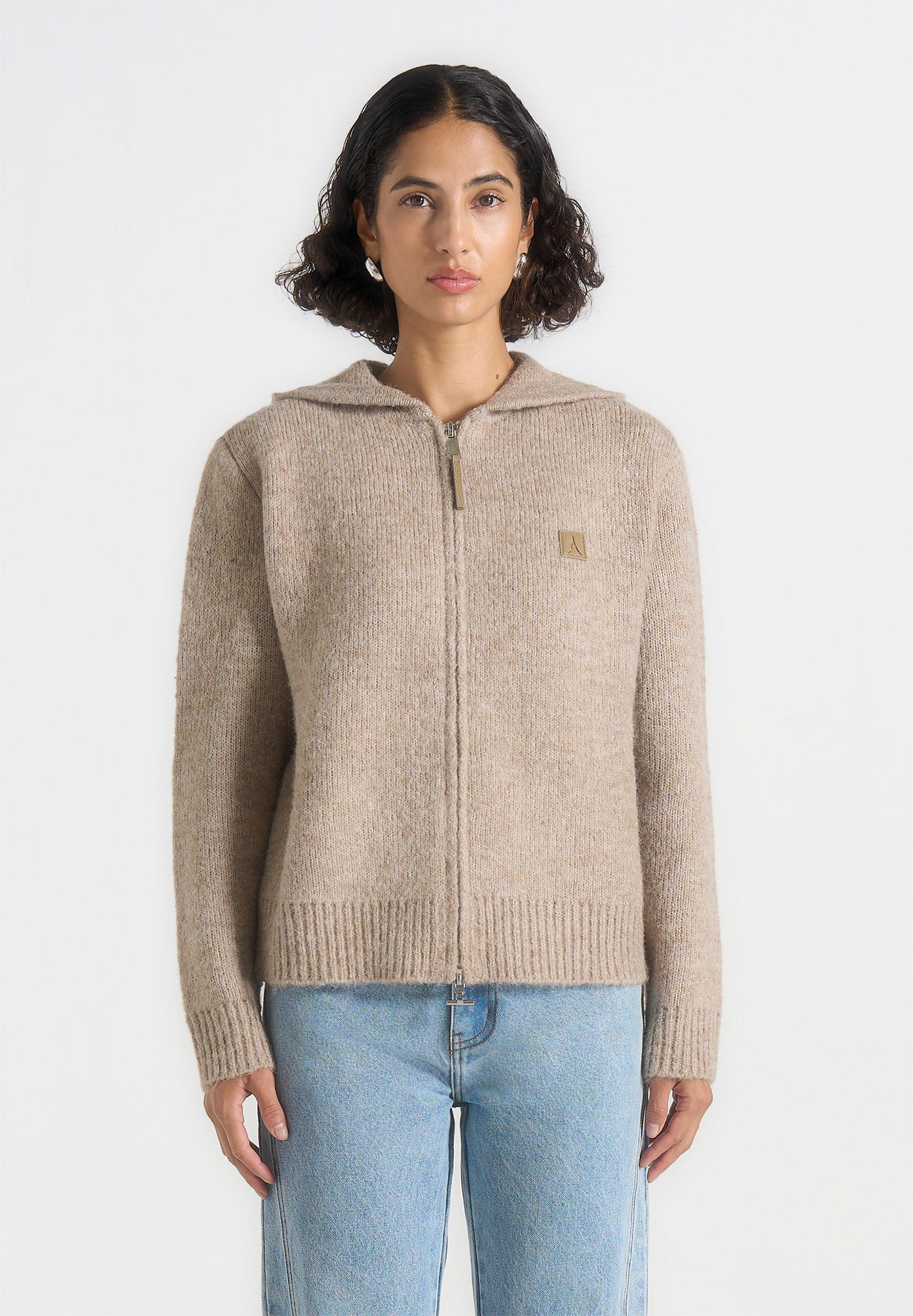 Billie - Unisex Brushed Wool Zip Hoodie - Beige