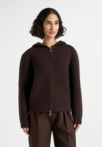 Eden - Unisex Ribbed Knit Zip Up Hoodie - Brown