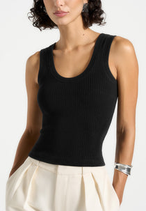 VS001 - Scoop Neck Ribbed Cotton Vest - Black