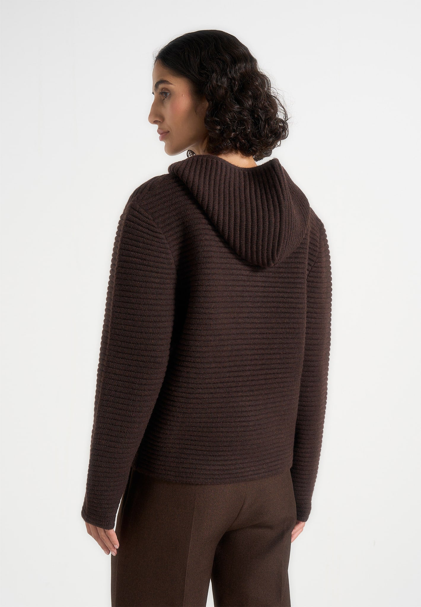 Eden - Unisex Ribbed Knit Zip Up Hoodie - Brown