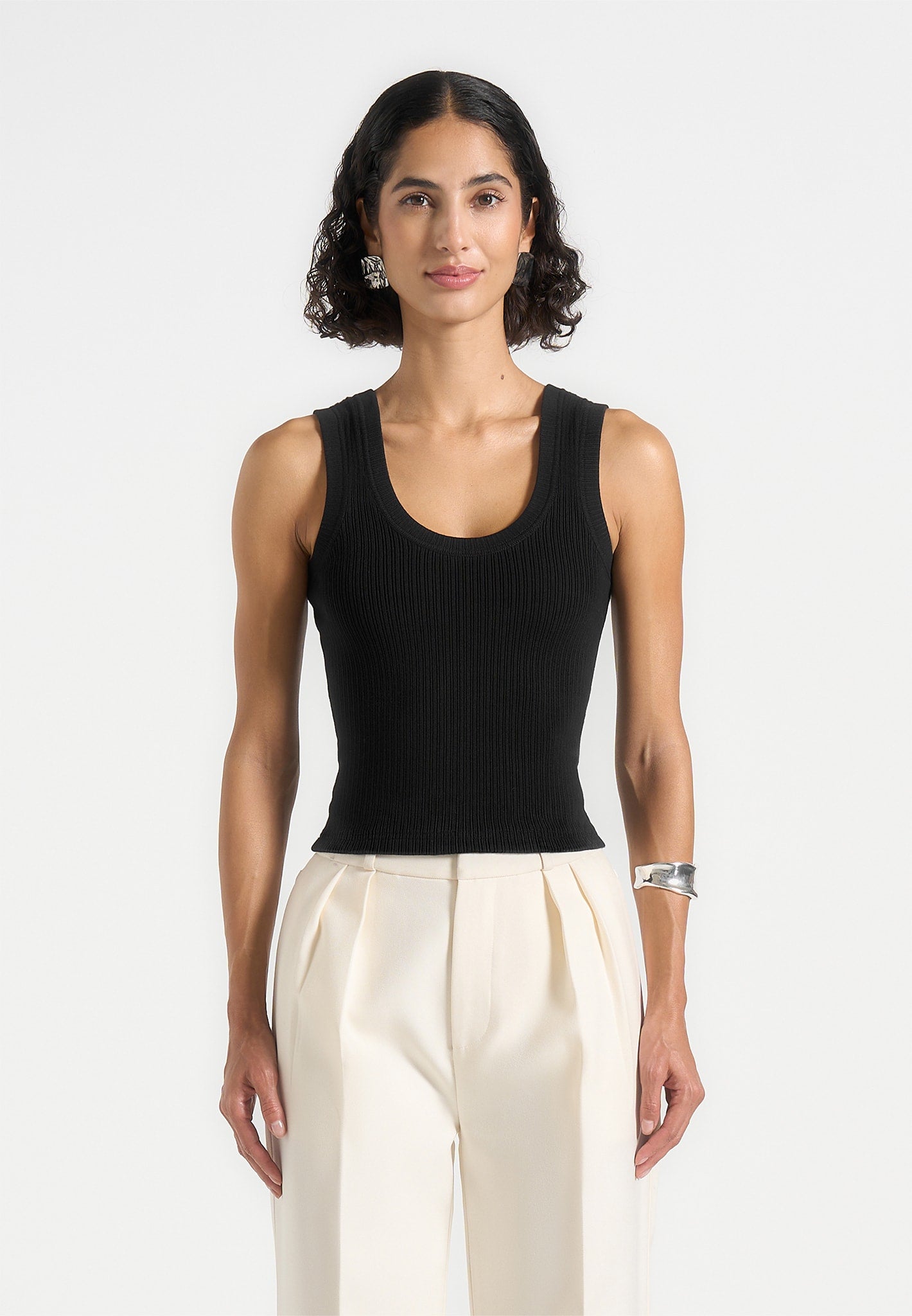 VS001 - Scoop Neck Ribbed Cotton Vest - Black
