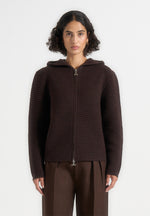 Eden - Unisex Ribbed Knit Zip Up Hoodie - Brown