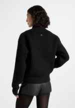 Azra - Plunge Knit Jumper - Black