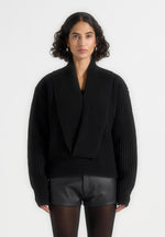 Azra - Plunge Knit Jumper - Black