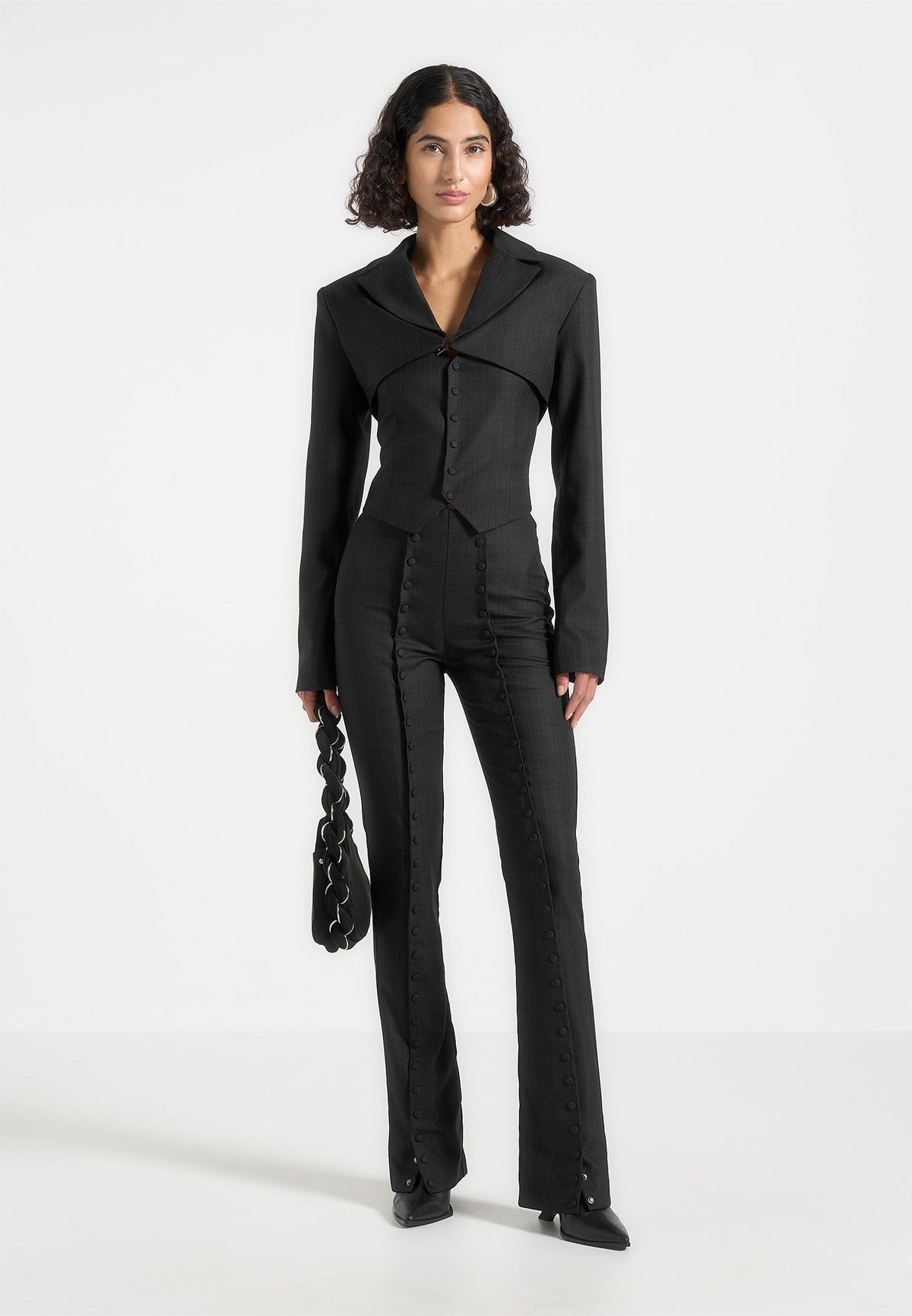 Therese - Tailored Button Detail Trousers - Black