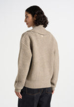 Azra - Plunge Knit Jumper - Taupe