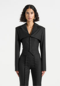 Lise - Cropped Tailored Blazer & Button Detail Bandeau - Black