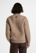Dani - Unisex Asymmetric Brushed Wool Knit Cardigan - Taupe