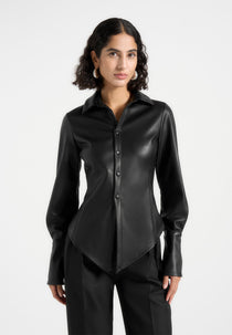 Sonia - Leather Angled Shirt - Black