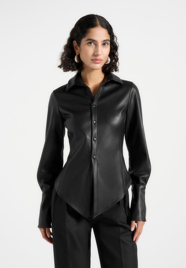 Sonia - Leather Angled Shirt - Black
