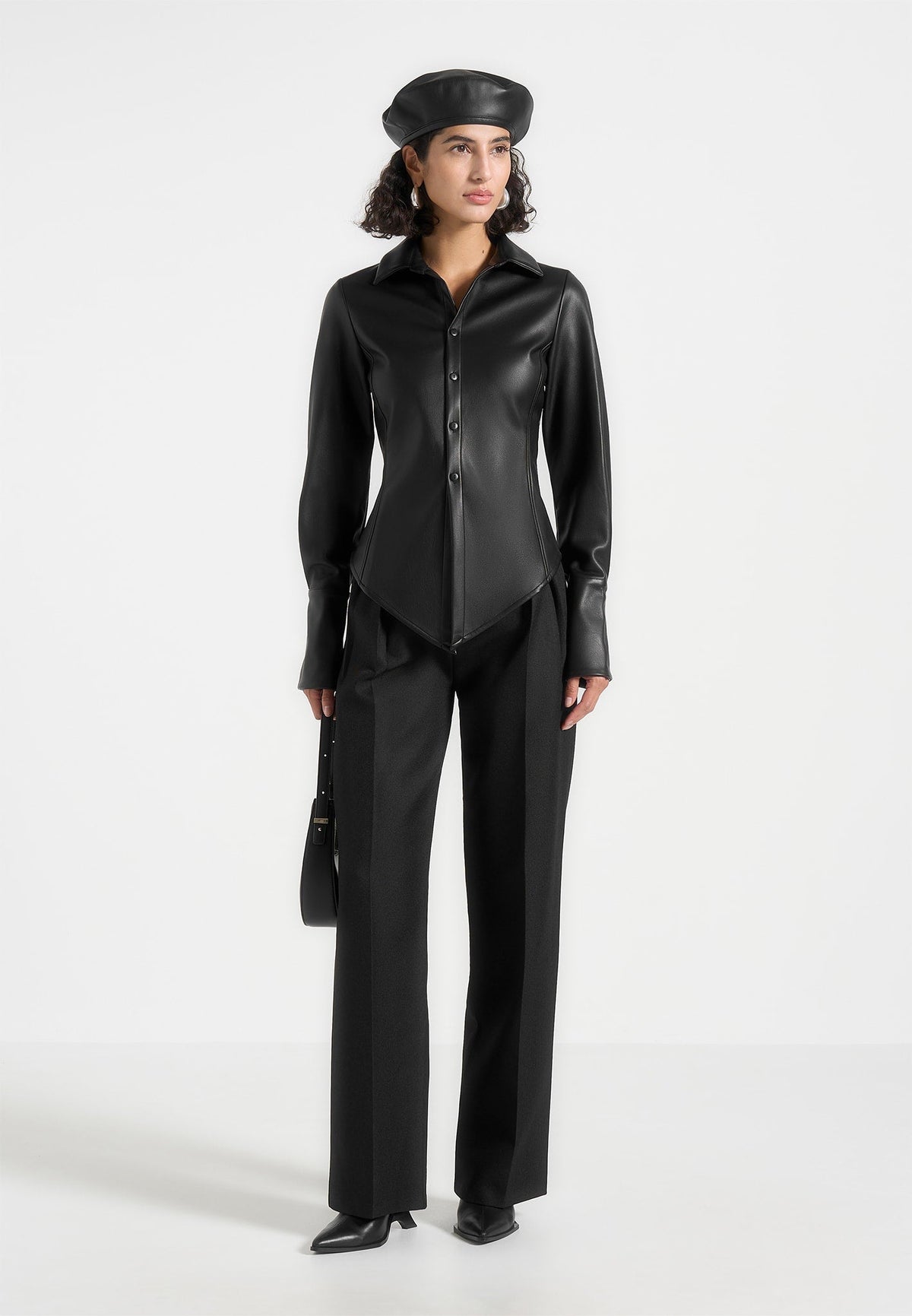 Sonia - Leather Angled Shirt - Black