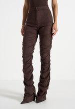 Caroline - Tacked Suede Flared Trousers - Brown