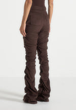 Caroline - Tacked Suede Flared Trousers - Brown