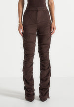 Caroline - Tacked Suede Flared Trousers - Brown
