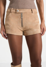 Fara - Suede Mini Shorts - Beige