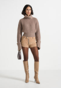 Fara - Suede Mini Shorts - Beige