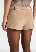 Fara - Suede Mini Shorts - Beige