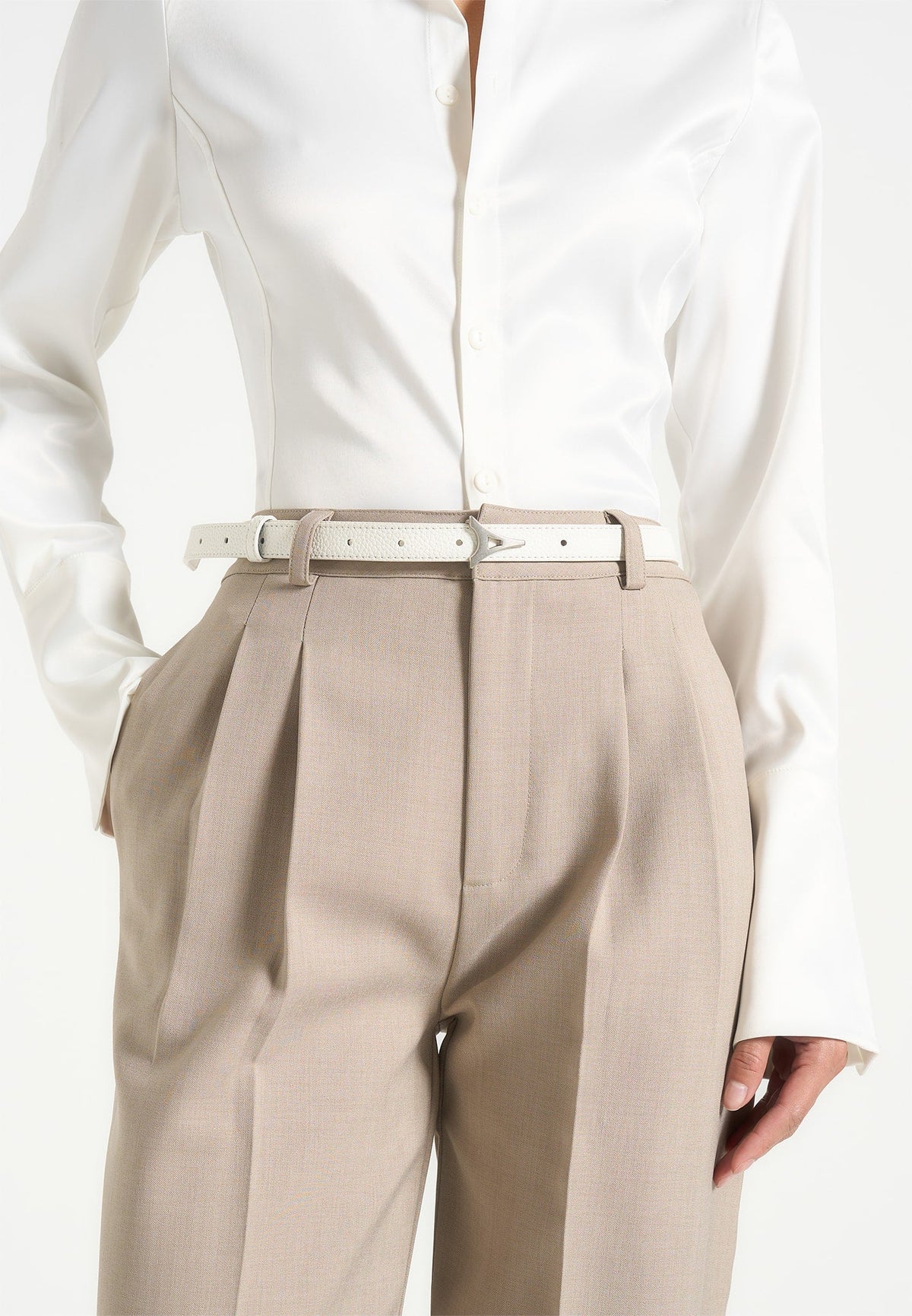 Leonie - Eiffel Slim Leather Belt - White