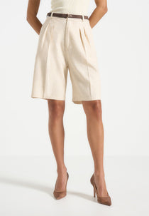 Lorette - Linen Double Pleat Shorts - Natural