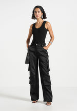 satin-high-waisted-cargo-pants-black