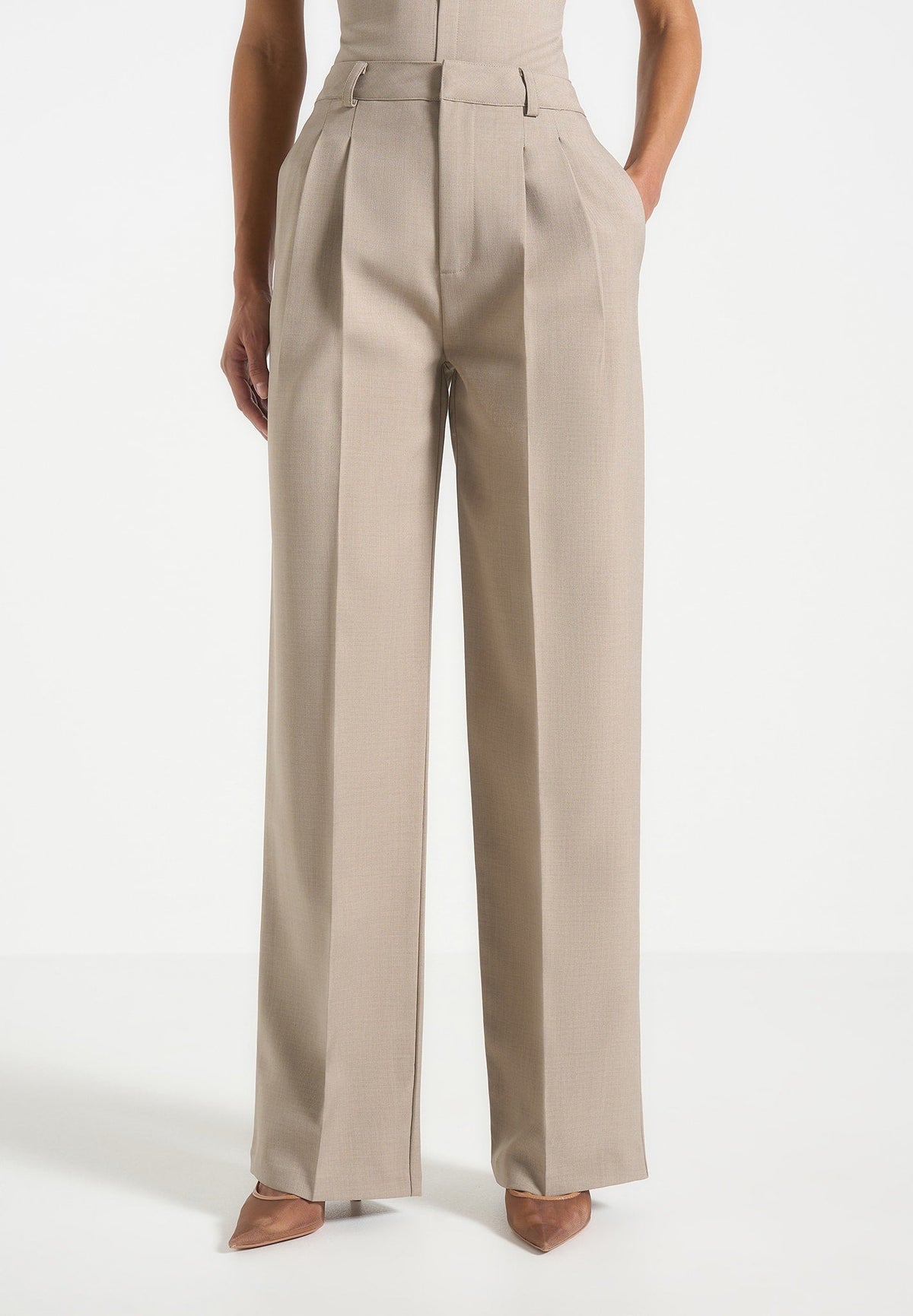 Julie - Tailored Twin Pleat Trousers - Taupe
