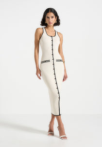 Daphne - Rib Knit Contrast Midi Dress - Cream/Black