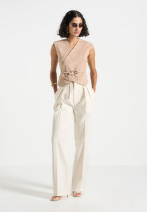 Jeanne - Suede Wrap Waistcoat with Belt - Taupe