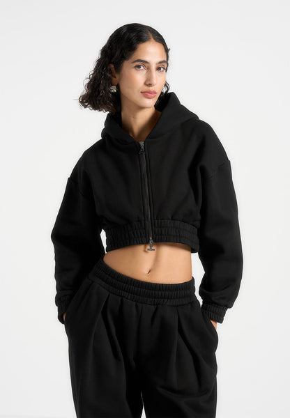 Josiane - Relaxed Zip Through Hoodie - Black | Manière De Voir