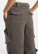 Anne - High Waisted Boucle Denim Cargo Pants - Brown