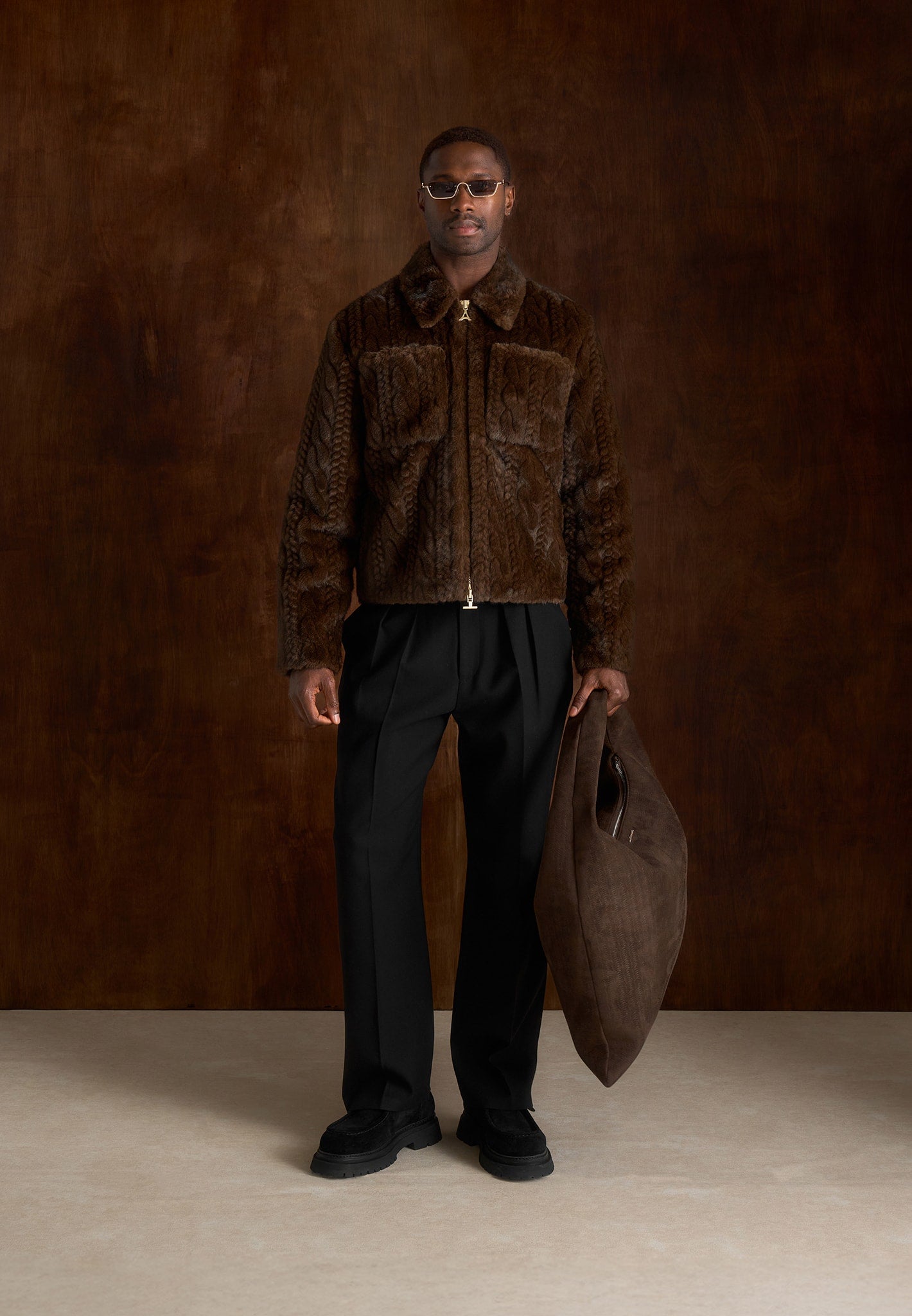 David - Plush Cable Embossed Jacket - Brown 
