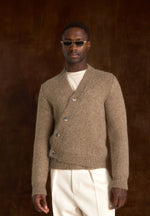 Dani - Unisex Asymmetric Brushed Wool Knit Cardigan - Taupe