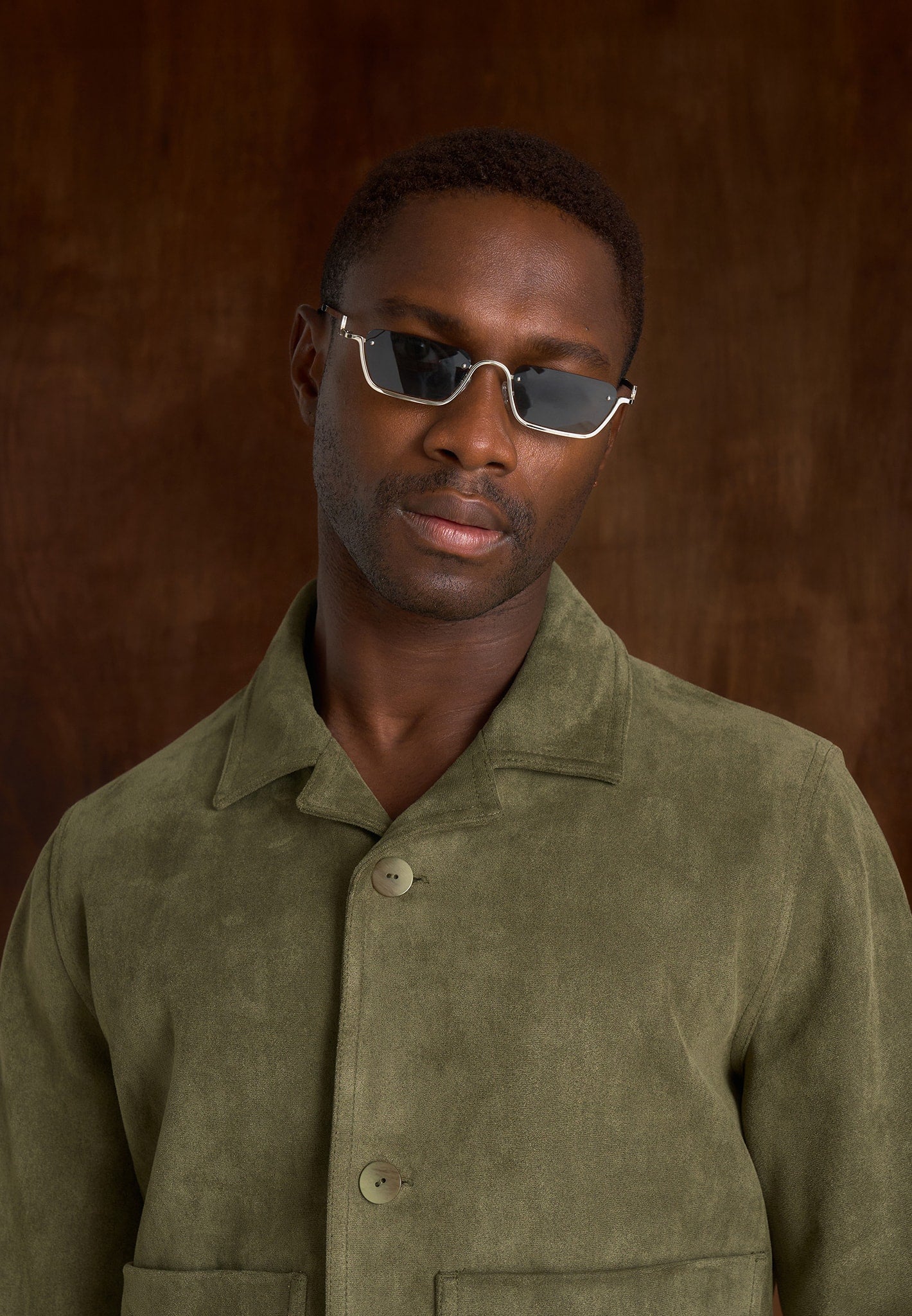Michel - Suede Jacket With Revere Collar - Olive
