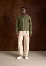 Michel - Suede Jacket With Revere Collar - Olive