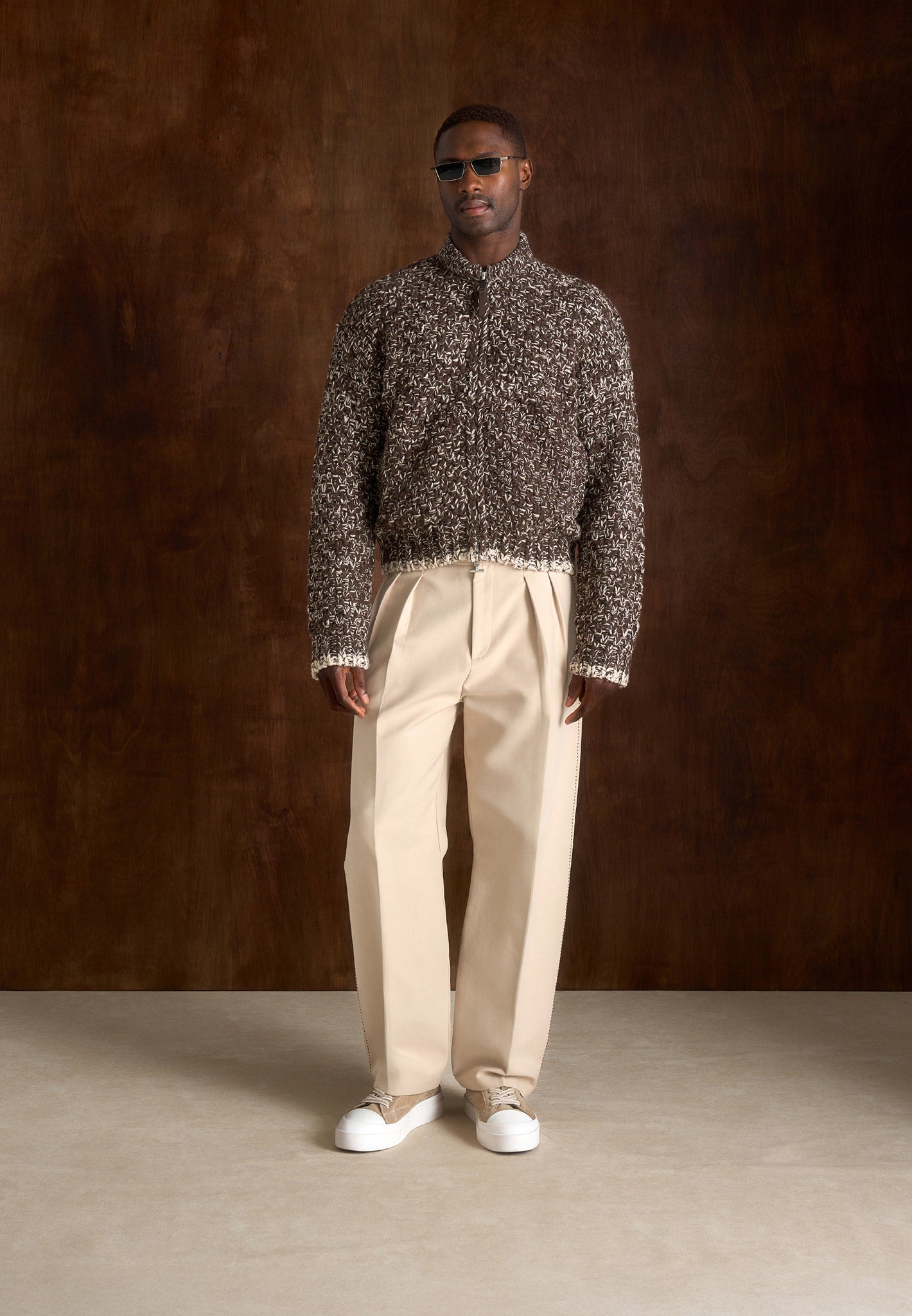 Darel - Speckled Knit Bomber Jacket - Brown 