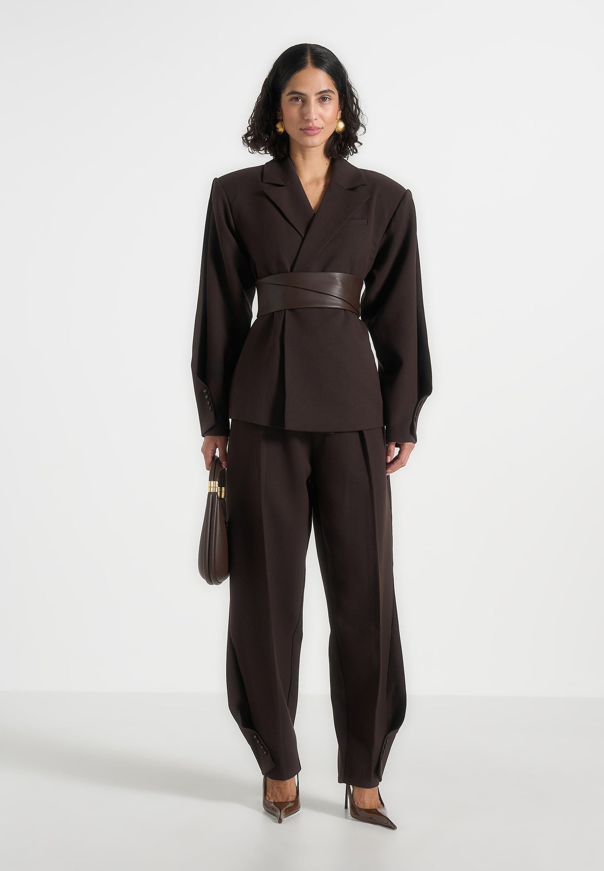 Sophie - Twist Leg Tailored Trousers - Brown