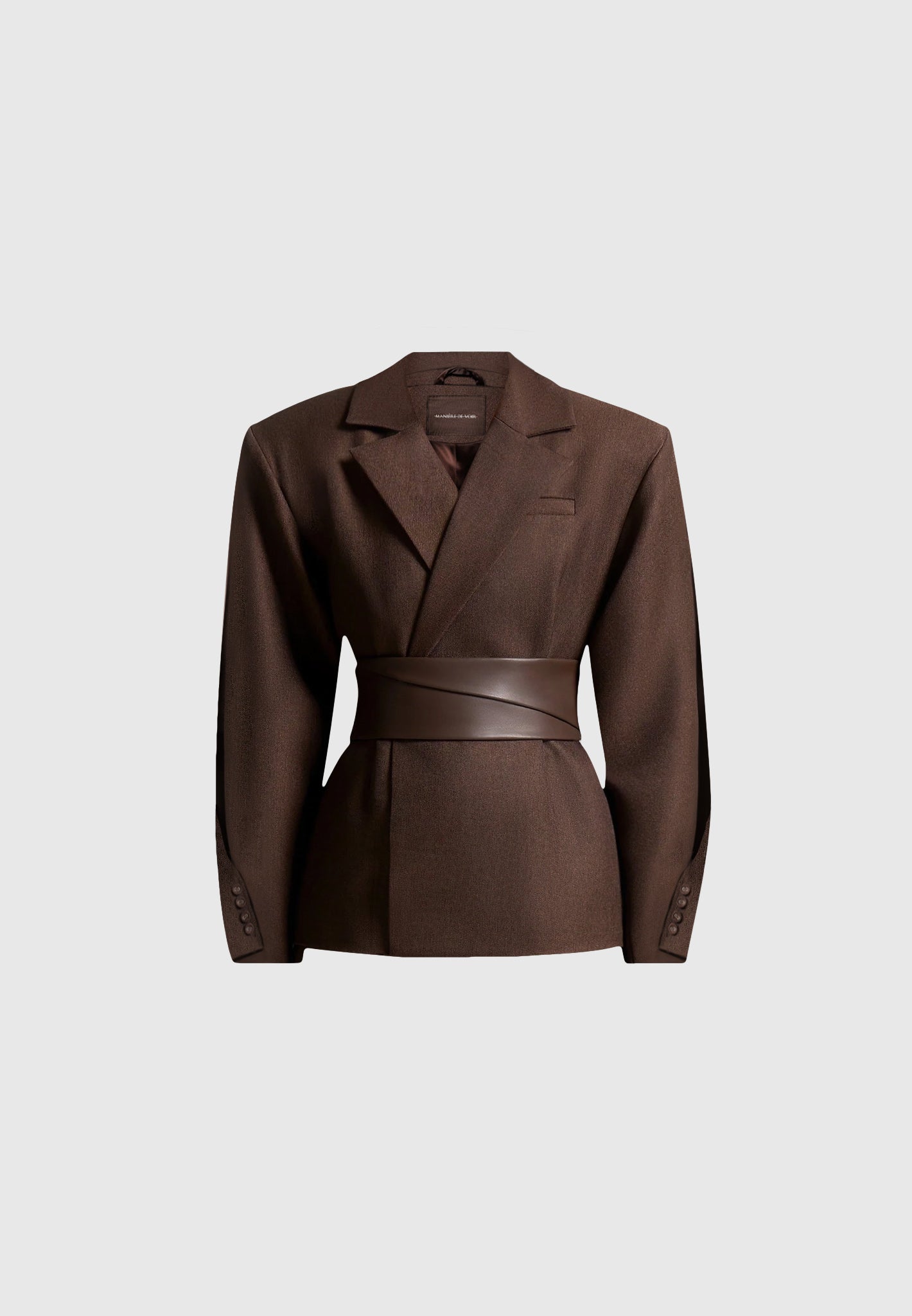 Marie - Twist Sleeve Tailored Blazer with Belt - Brown