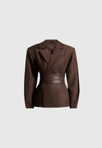 Marie - Twist Sleeve Tailored Blazer with Belt - Brown