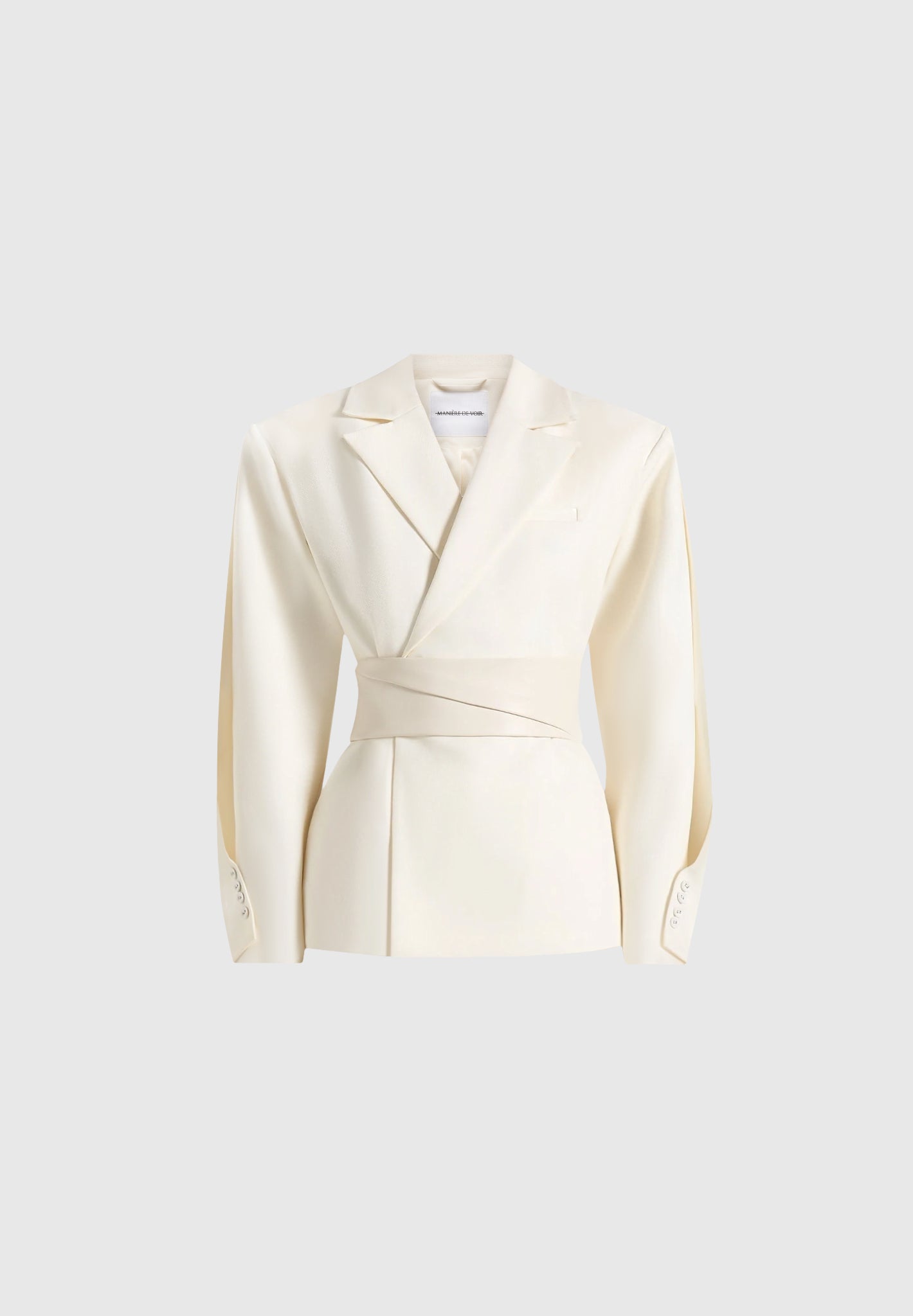Marie - Twist Sleeve Tailored Blazer with Belt - Off White