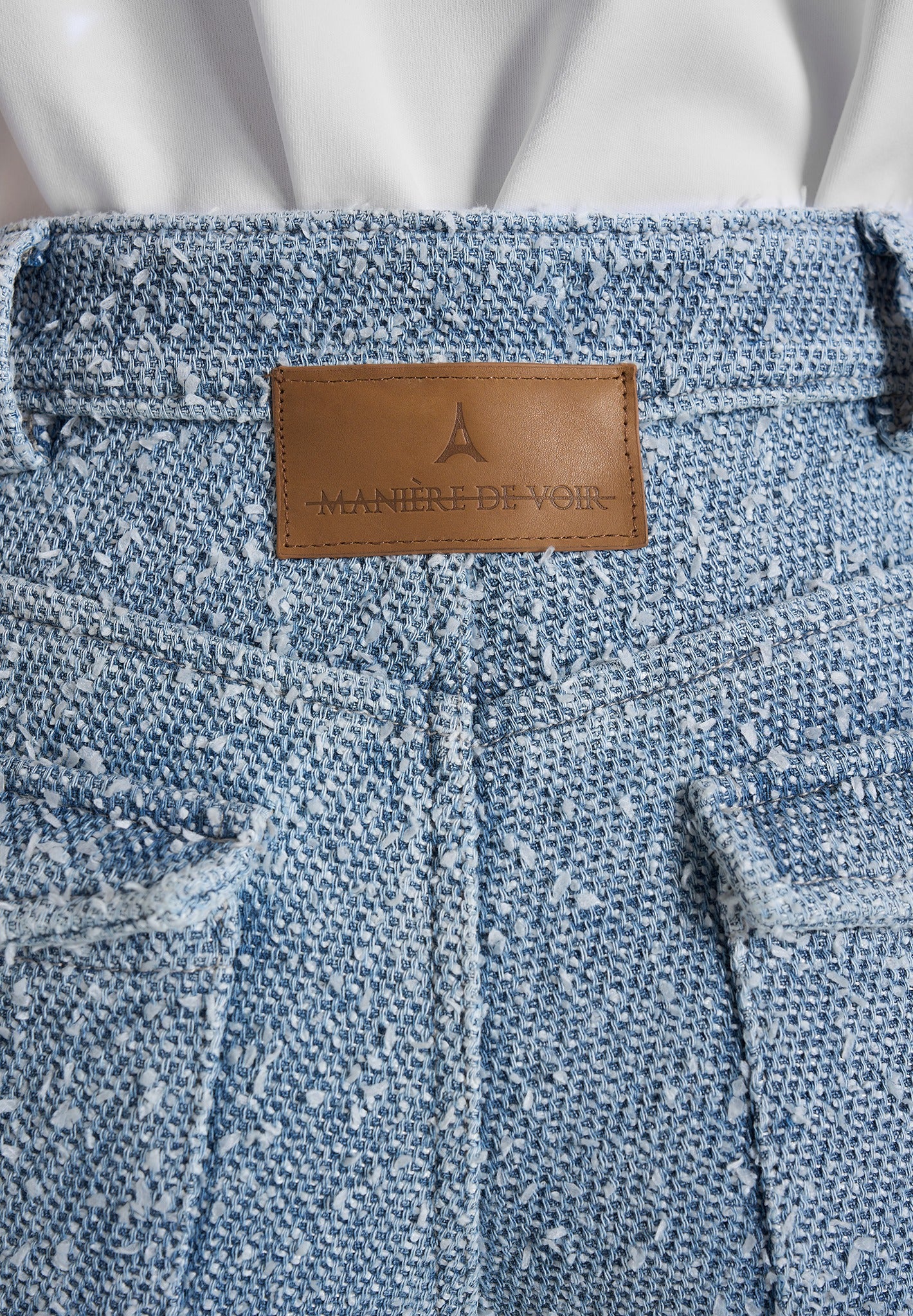 Anne - Denim High Waisted Boucle Cargo Pants - Mid Blue