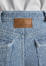 Anne - Denim High Waisted Boucle Cargo Pants - Mid Blue