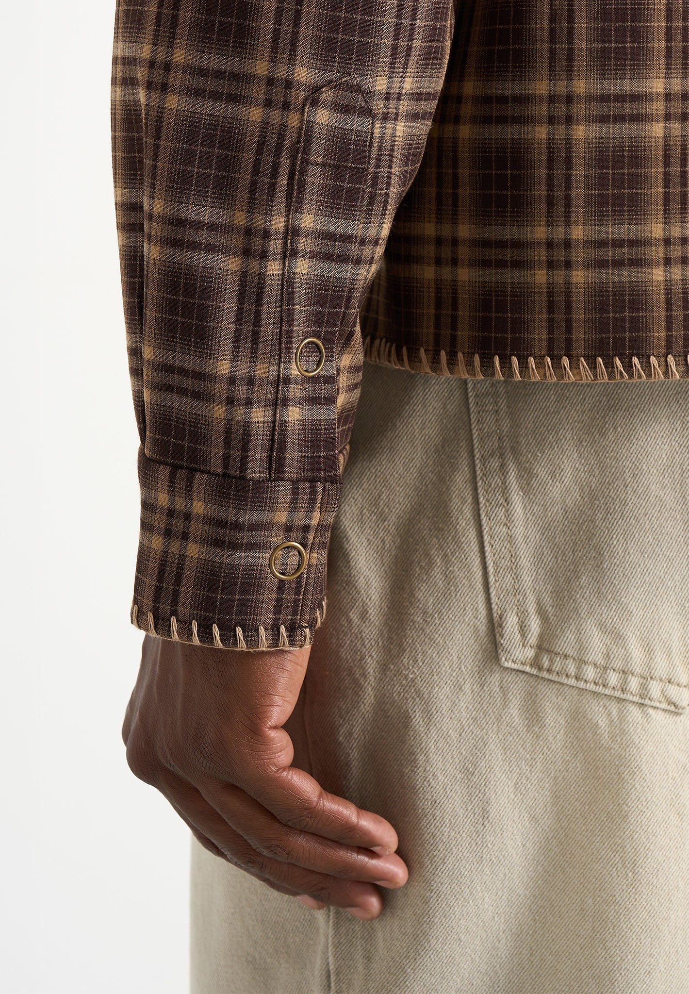 Blake - Unisex Whipstitch Check Shirt - Brown