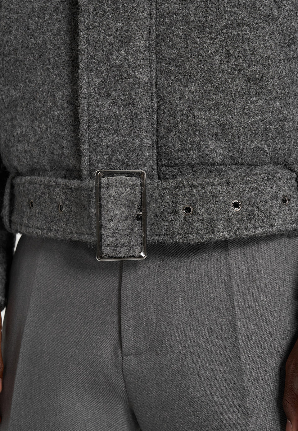 Ezra - Unisex Wool Belted Bomber Jacket - Grey