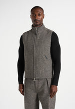 Levi - Herringbone Wool Zip Gilet - Grey