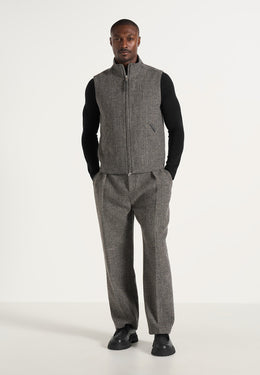 Levi - Herringbone Wool Zip Gilet - Grey