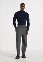 KW003 - Fitted Mock Neck Wool-Blend Jumper - Navy