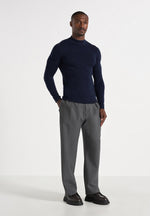 KW003 - Fitted Mock Neck Wool-Blend Jumper - Navy