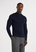 KW003 - Fitted Mock Neck Wool-Blend Jumper - Navy
