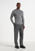 KW003 - Fitted Mock Neck Wool-Blend Jumper - Grey